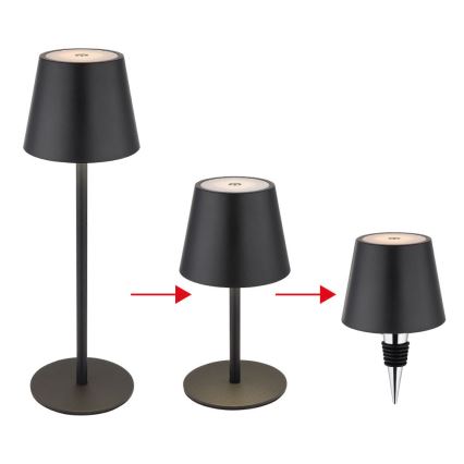 Globo - Dimmable Touch-Sensitive Rechargeable Outdoor Table Lamp, 3-in-1, LED 3W/5V, 3000/4000/5000K, IP54, 1800 mAh, Black