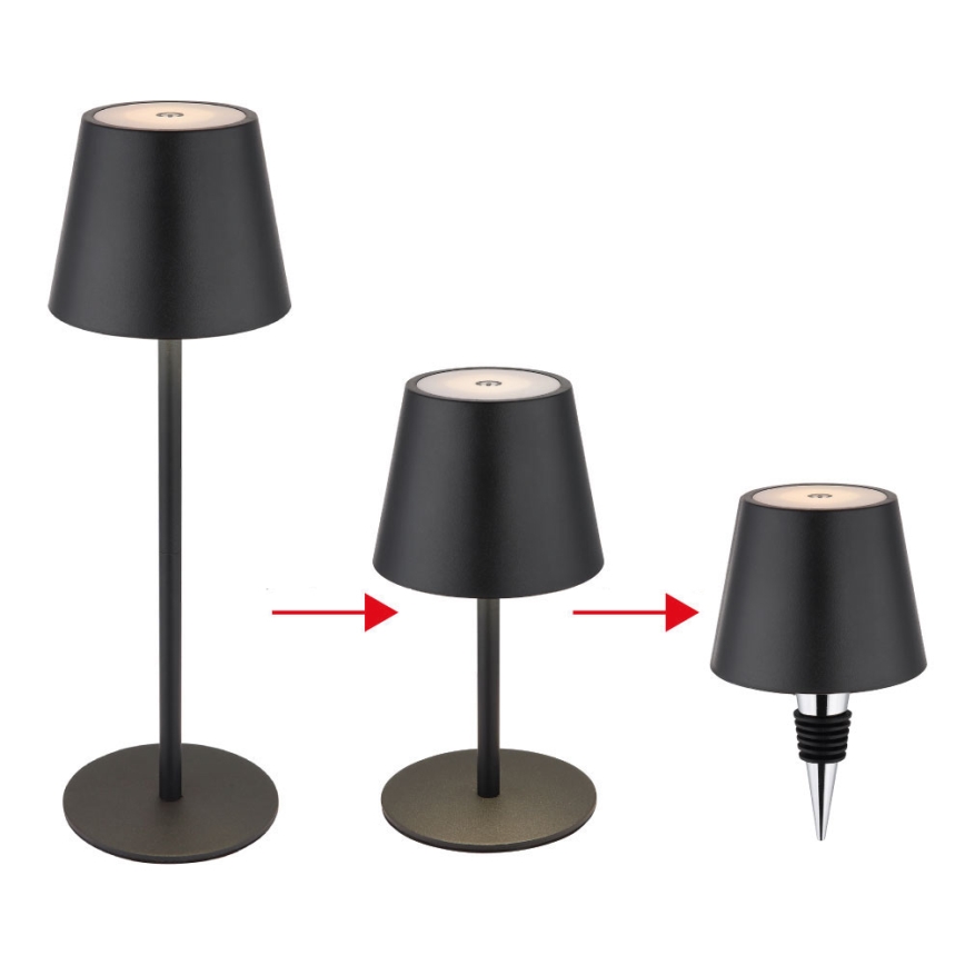 Globo - Dimmable Touch-Sensitive Rechargeable Outdoor Table Lamp, 3-in-1, LED 3W/5V, 3000/4000/5000K, IP54, 1800 mAh, Black