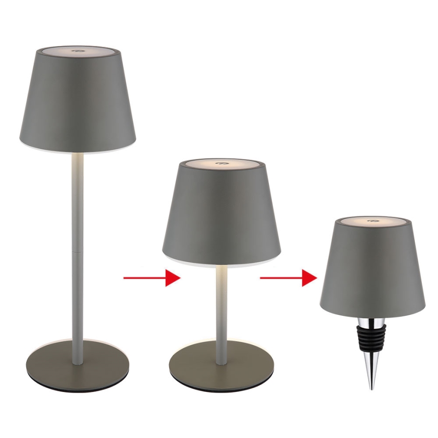 Globo - Dimmable Touch Rechargeable Outdoor LED Table Lamp 3-in-1, 3W/5V, 3000/4000/5000K, IP54, 1800 mAh, Grey