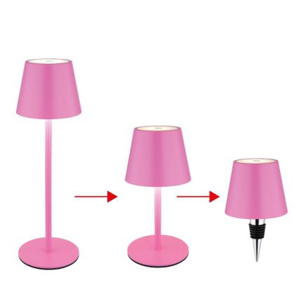 Globo - Dimmable Touch Rechargeable Outdoor Table Lamp 3-in-1 LED/3W/5V 3000/4000/5000K IP54 1800 mAh Pink