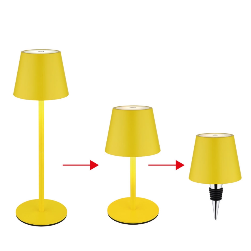 Globo - 3-in-1 Touch-Dimmable Rechargeable LED Outdoor Table Lamp, 3W/5V, 3000/4000/5000K, IP54, 1800 mAh, Yellow