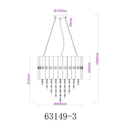 Globo - Chandelier on a string 3xE27/40W/230V d. 40 cm
