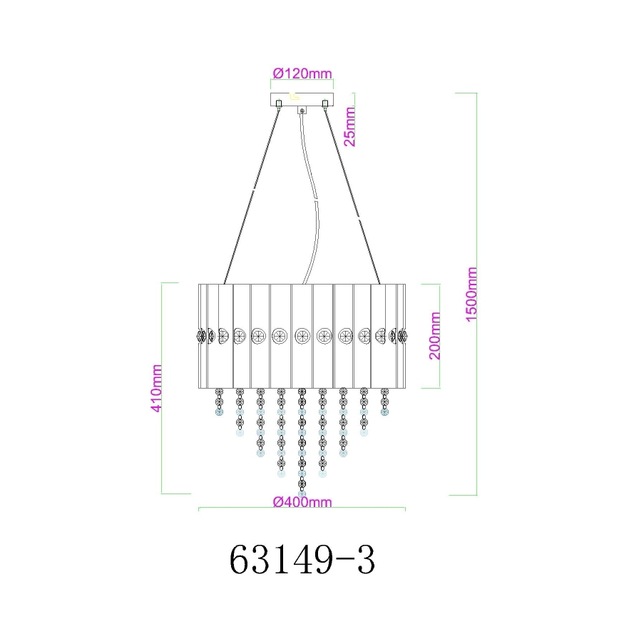 Globo - Chandelier on a string 3xE27/40W/230V d. 40 cm