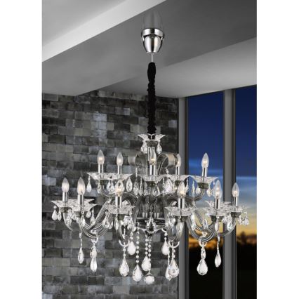 Globo 64104-15 - DUNJA Chain-Hung Crystal Chandelier, 15xE14/40W/230V