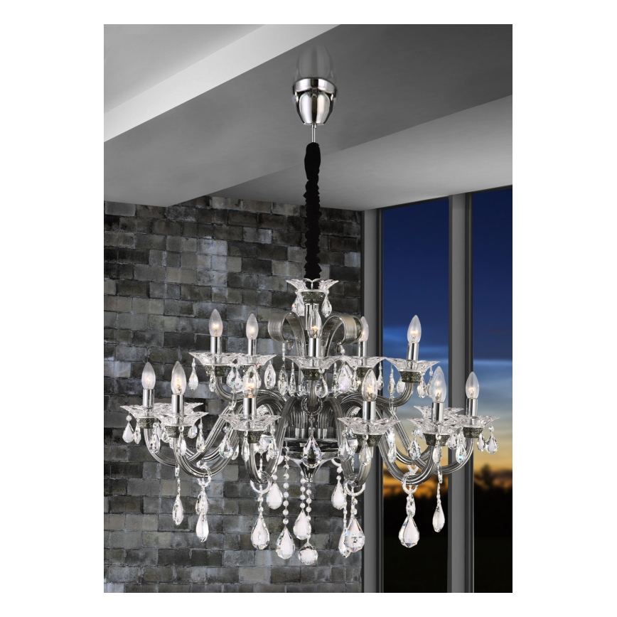 Globo 64104-15 - DUNJA Chain-Hung Crystal Chandelier, 15xE14/40W/230V