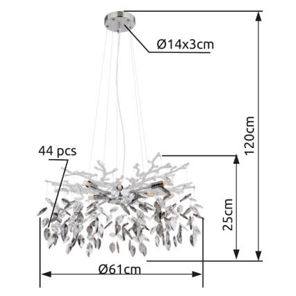 Globo - Chandelier on a string 8xG9/8W/230V d. 61 cm shiny chrome