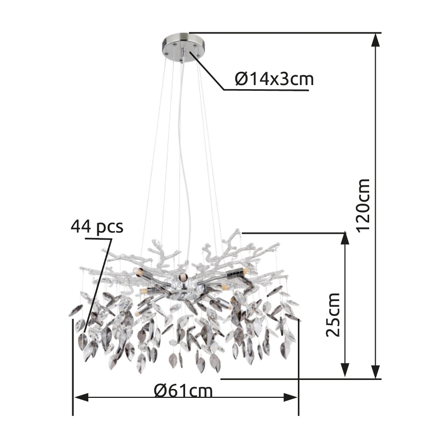 Globo - Chandelier on a string 8xG9/8W/230V d. 61 cm shiny chrome
