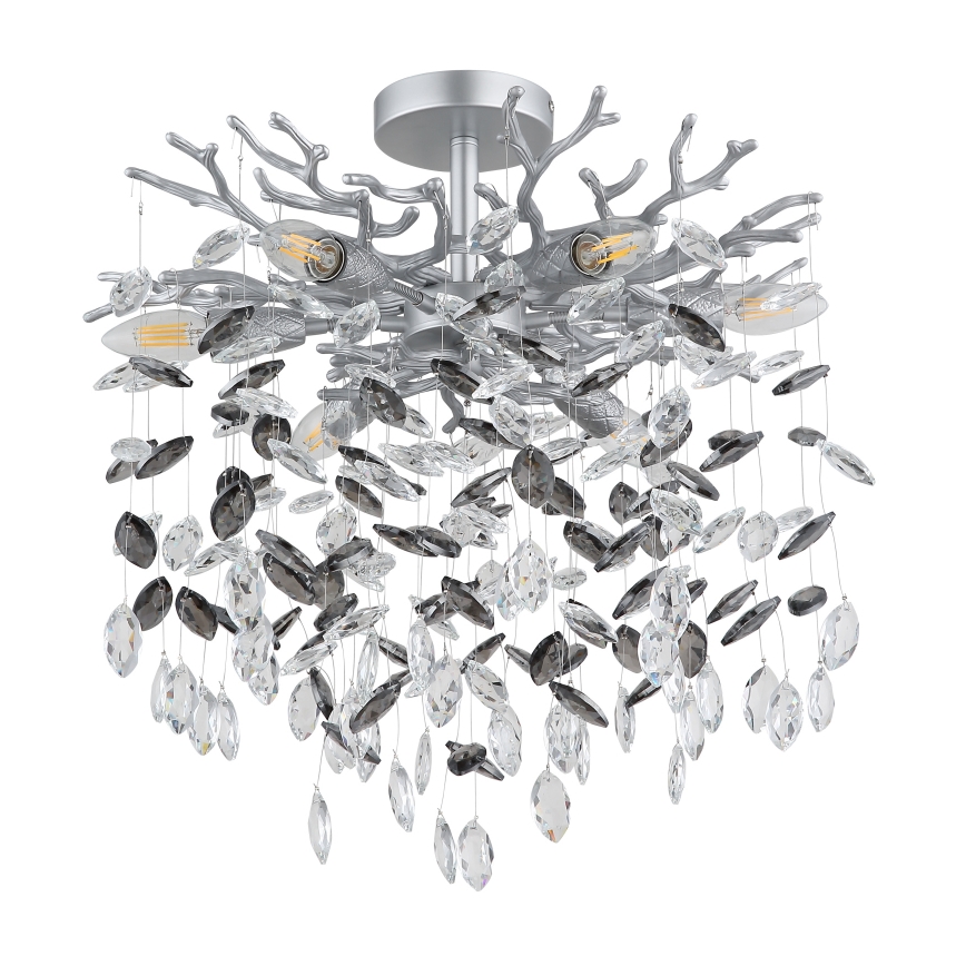 Globo - Rod-mounted chandelier, 6x E14/40W/230V, Silver