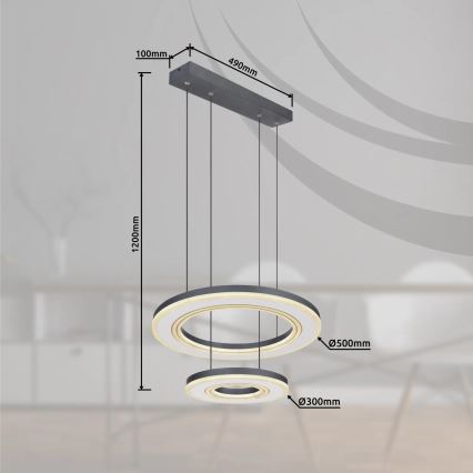 Globo - LED Dimmable chandelier on a string LED/50W/230V 2700-6000K d. 50 cm black + remote control