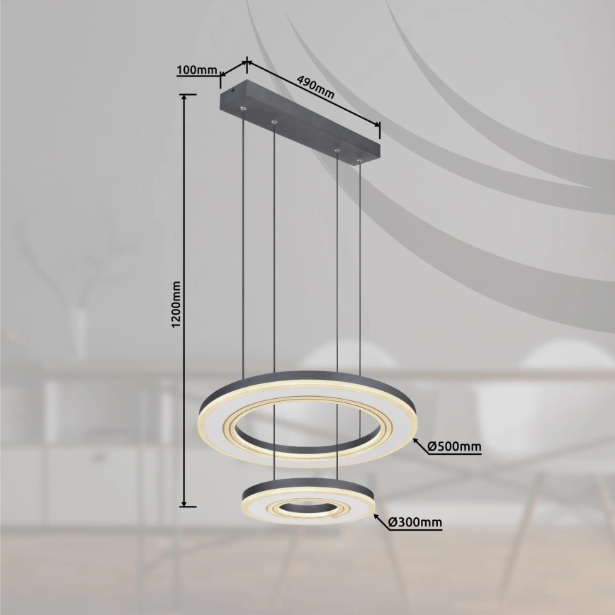 Globo - LED Dimmable chandelier on a string LED/50W/230V 2700-6000K d. 50 cm black + remote control