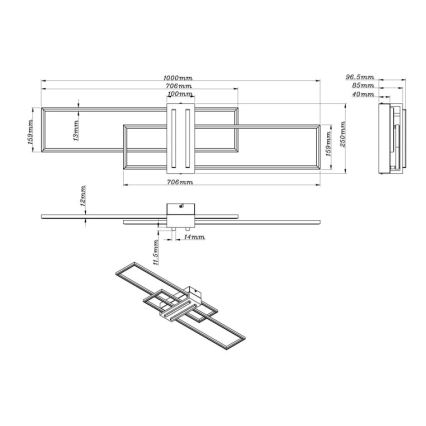 Globo - LED Ceiling light LED/40W/230V 3000K 25x100 cm black