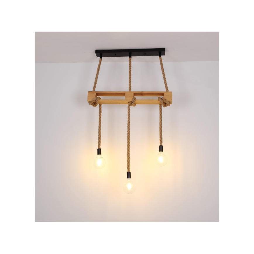 Globo - Chandelier on a string 3xE27/60W/230V pine