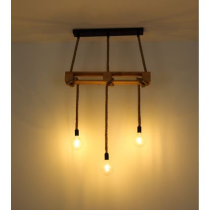 Globo - Chandelier on a string 3xE27/60W/230V pine
