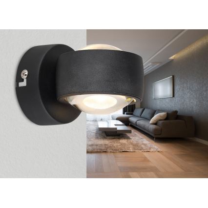 Globo - LED Wall Light, 7W, 230V, 3000K, Black