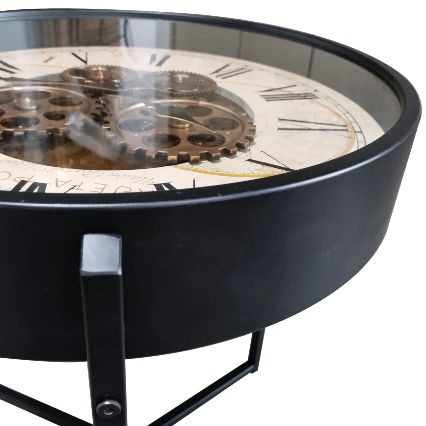 Globo - 49 cm Round Coffee Table with Built-in Clock, Black