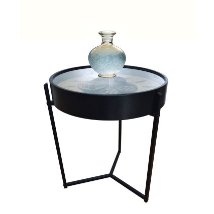 Globo - 49 cm Round Coffee Table with Built-in Clock, Black