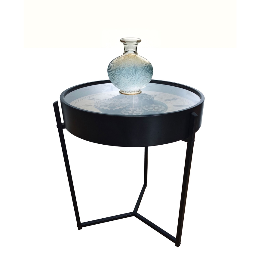 Globo - 49 cm Round Coffee Table with Built-in Clock, Black