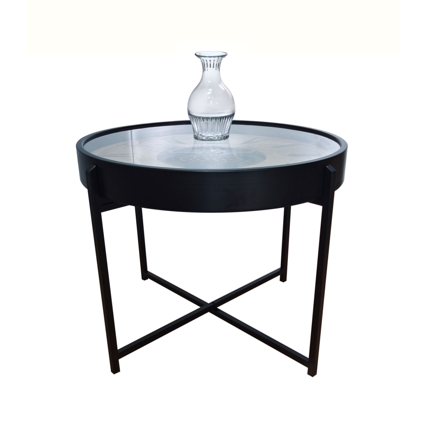Globo - Coffee table with clock Ø 71.5 cm, black