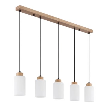 Globo - Cable-hung pendant light 5xE27/60W/230V oak/white