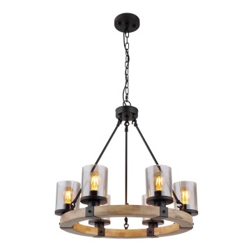 Globo - Chandelier on a chain 6xE27/60W/230V oak