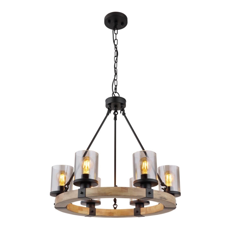 Globo - Chandelier on a chain 6xE27/60W/230V oak
