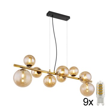 Globo - LED Chandelier on a string 9xG9/3W/230V brass