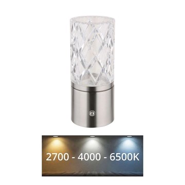Globo - LED Dimmable touch table lamp LED/2,5W/3,7V 2700K/4000K/6500K 1800 mAh USB matte chrome
