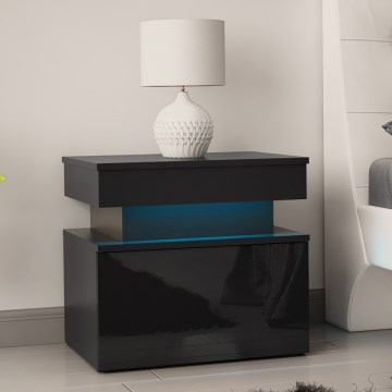GLOSSA 51x55 cm LED-lit Nightstand, Black/Glossy Black