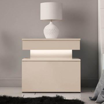 GLOSSA LED-lit Nightstand, 51 x 55 cm, Beige