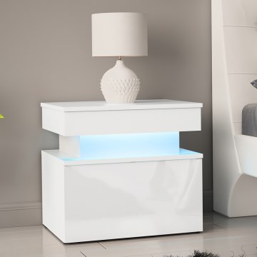 GLOSSA nightstand with LED lighting 51x55 cm white/glossy white
