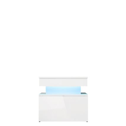 GLOSSA Nightstand with LED Lighting, 55 x 51 cm, White / Glossy White