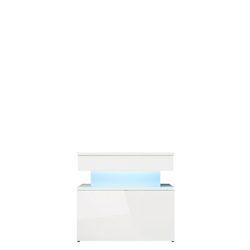 GLOSSA Nightstand with LED Lighting, 55 x 51 cm, White / Glossy White