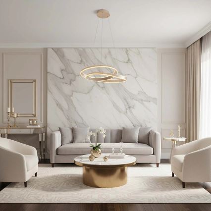 GLOW Cable-Suspended LED Chandelier, 75W, 230V, 4000K, Ø 60 cm, Gold