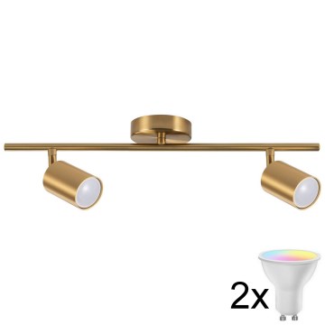 GOLDI LED RGBW Dimmable Spotlight 2xGU10/6W/230V 3000K - Gold + Remote Control