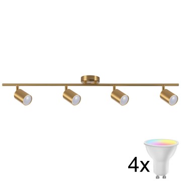 GOLDIE LED RGBW Dimmable 4x GU10 Spotlight, 4.8W/230V, 3000K, Gold + Remote Control
