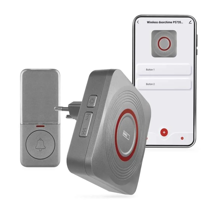 GoSmart 230V Plug-in Wireless Doorbell + 1xCR2032 Gray Wi-Fi