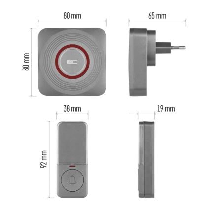 GoSmart 230V Plug-in Wireless Doorbell + 1xCR2032 Gray Wi-Fi
