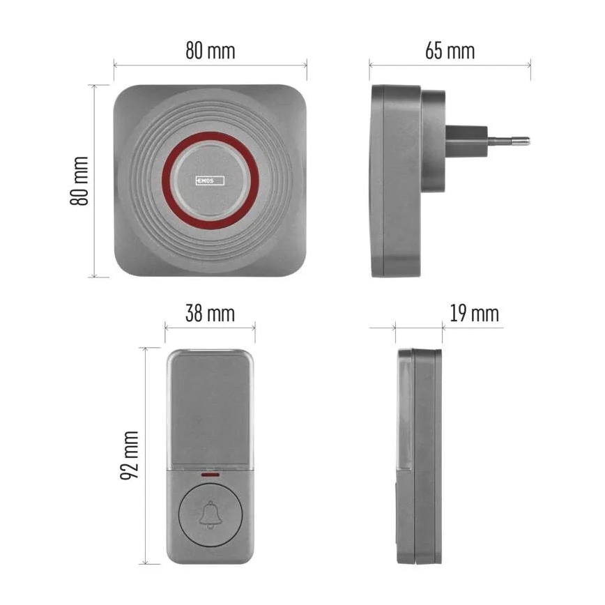 GoSmart 230V Plug-in Wireless Doorbell + 1xCR2032 Gray Wi-Fi