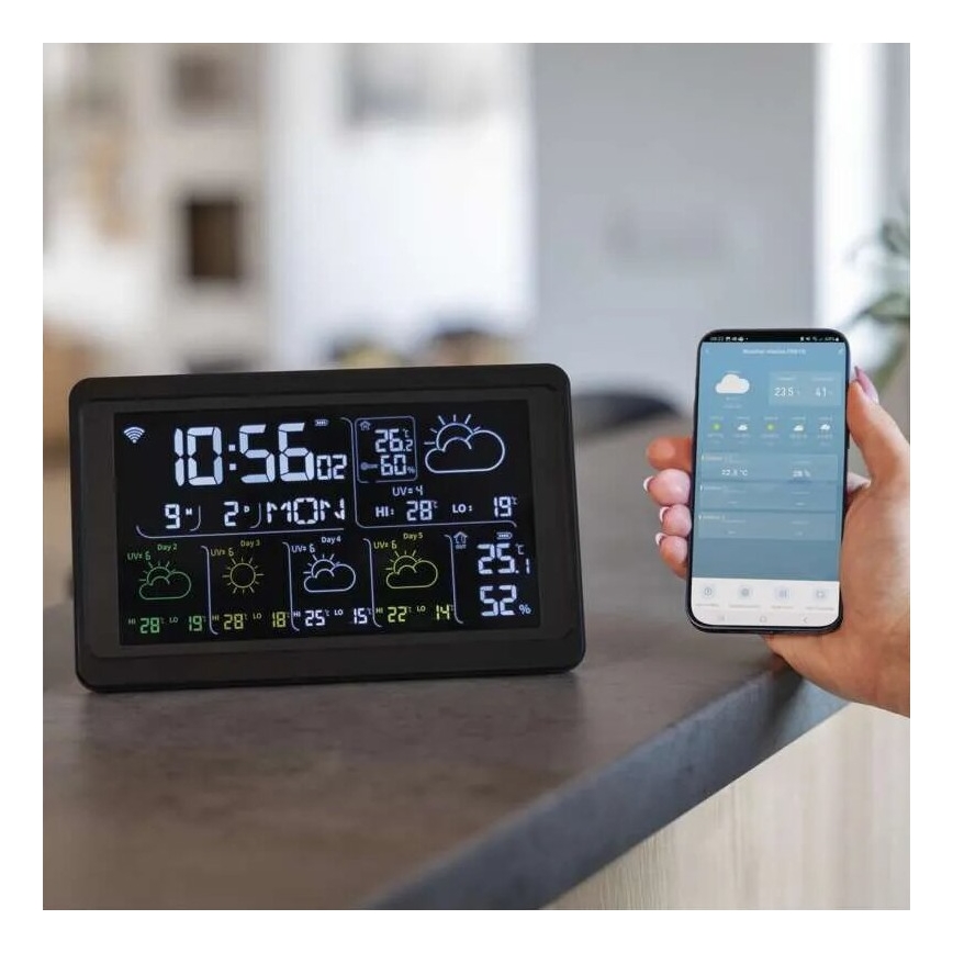 GoSmart Weather Station with LCD Display 230V/3xAAA + 2×AAA Tuya Wi-Fi Black