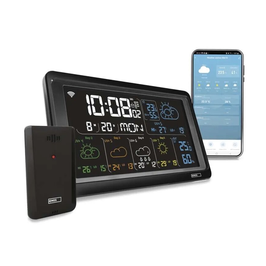 GoSmart Weather Station with LCD Display 230V/3xAAA + 2×AAA Tuya Wi-Fi Black