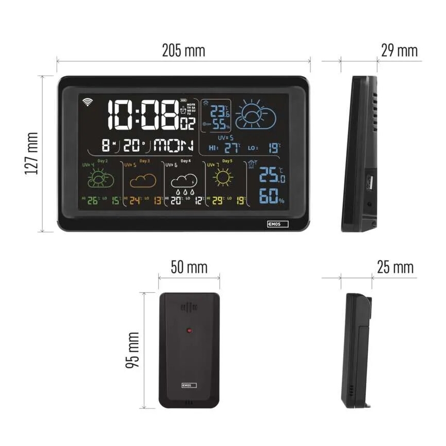 GoSmart Weather Station with LCD Display 230V/3xAAA + 2×AAA Tuya Wi-Fi Black