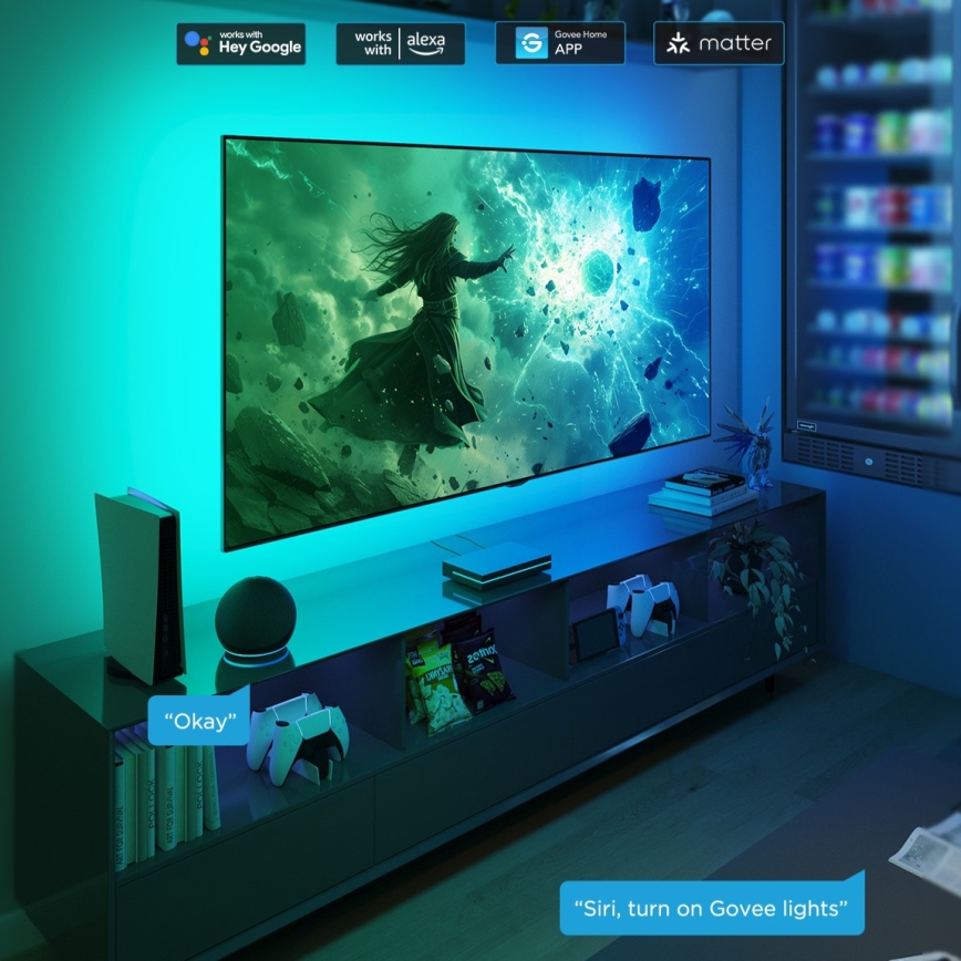 Govee - AI Sync Box 2 Smart TV RGBICW Backlighting for 55-65 TVs, Wi-Fi