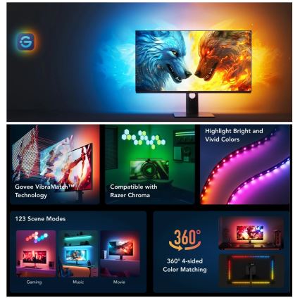 Govee - Dreamview G1 Smart LED RGBIC monitor lighting 27-34" Wi-Fi