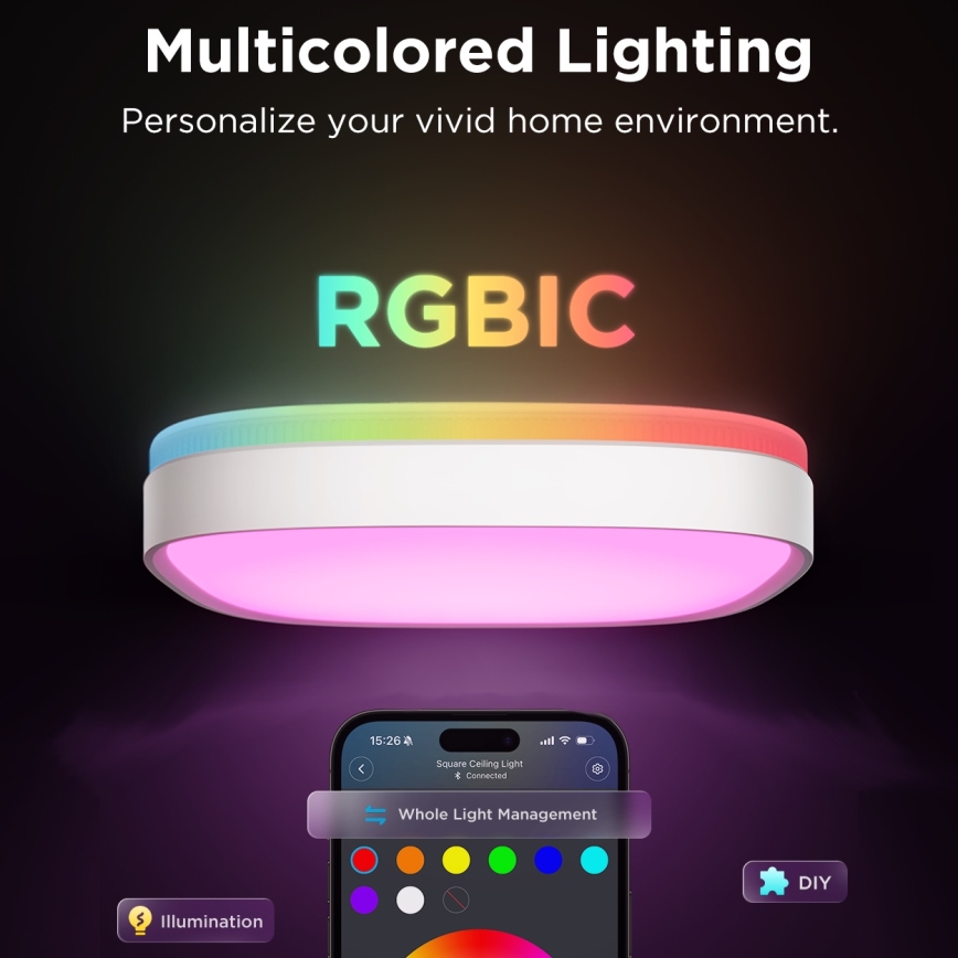 Govee - LED RGBIC Dimmable ceiling light LED/24W/230V 2700-6500K Wi-Fi