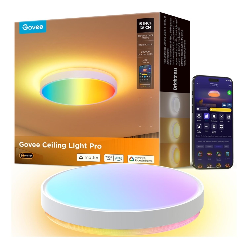 Govee - LED RGBIC Dimmable ceiling light LED/49W/230V 2700-6500K Wi-Fi