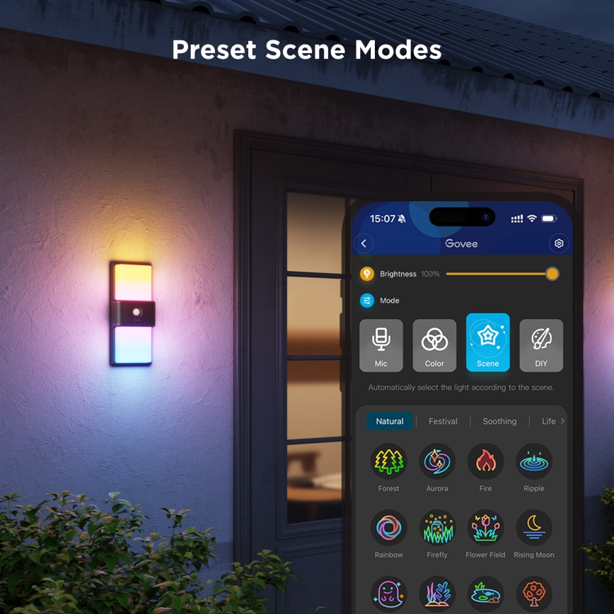 Govee - LED RGBIC Dimmable Outdoor Wall Light with Sensor MATTER LED/230V IP65 2700-6500K Wi-Fi