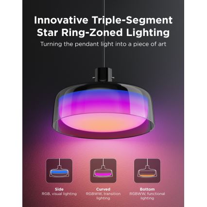 Govee - LED RGBICWW Dimmable Cable-Suspended Pendant Light LED/21W/230V Matter Wi-Fi