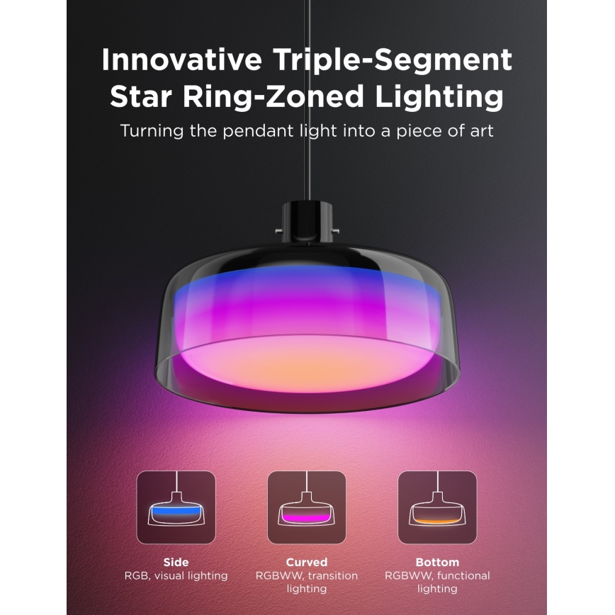 Govee - LED RGBICWW Dimmable Cable-Suspended Pendant Light LED/21W/230V Matter Wi-Fi