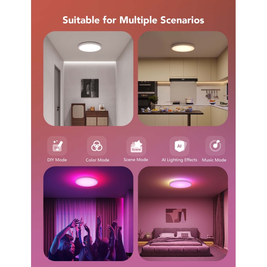 Govee - LED RGBICWW Dimmable Ceiling Light LED/29W/230V Ø 30 cm Matte Wi‑Fi