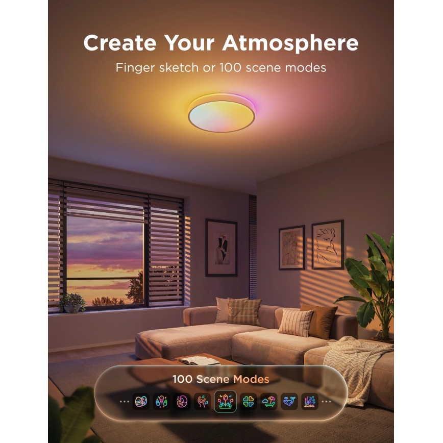 Govee - LED RGBICWW Dimmable Ceiling Light LED/55W/230V Ø 46 cm Matter Wi-Fi
